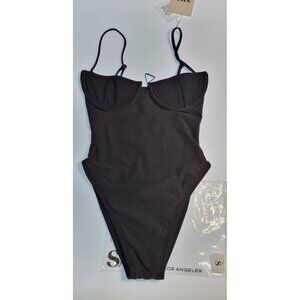 SAME Los Angeles Swim Womens One Piece Faux Suede Black Size Small Underwire